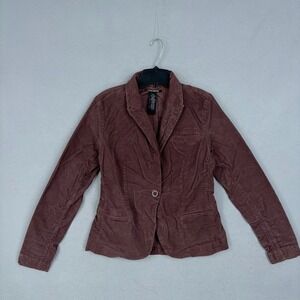 Lucky Brand Blazer Womens Medium Brown Corduroy Single Button Stretch Academic